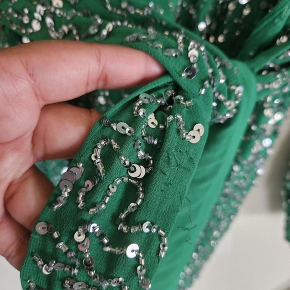 Alice + Olivia Green Sequin Beaded Long Sleeve Mini Dress - Picture 8 of 14